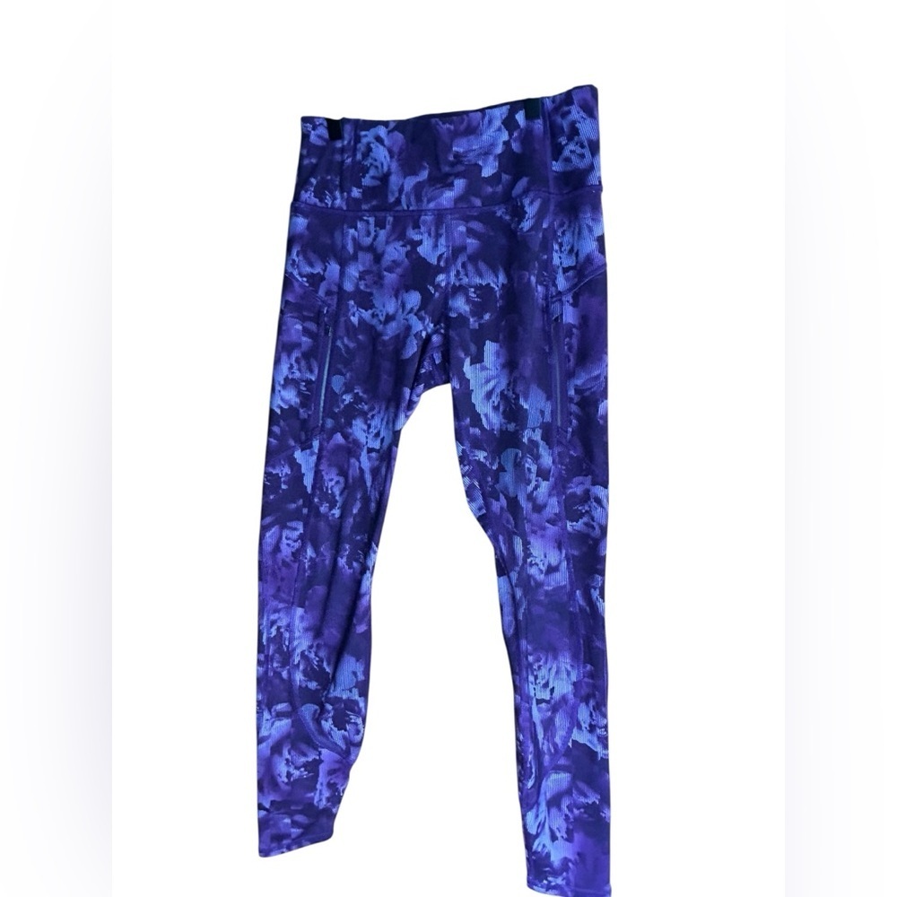 Athleta Rainier Tights Medium Purple Floral High Rise Pocket Leggings